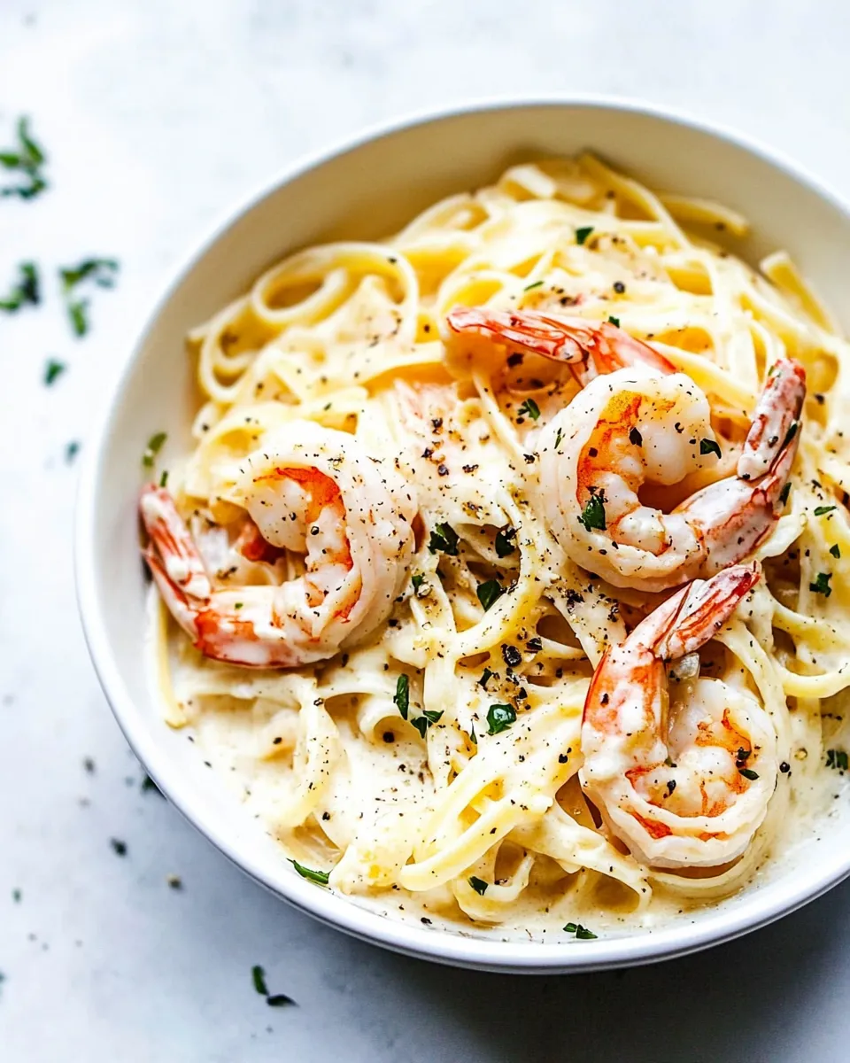 Delicious Creamy Garlic Shrimp Alfredo Pasta shot