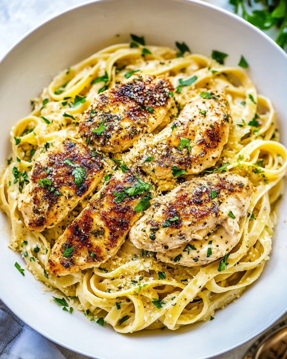 Delicious Creamy Lemon Chicken Piccata Fettuccine shot
