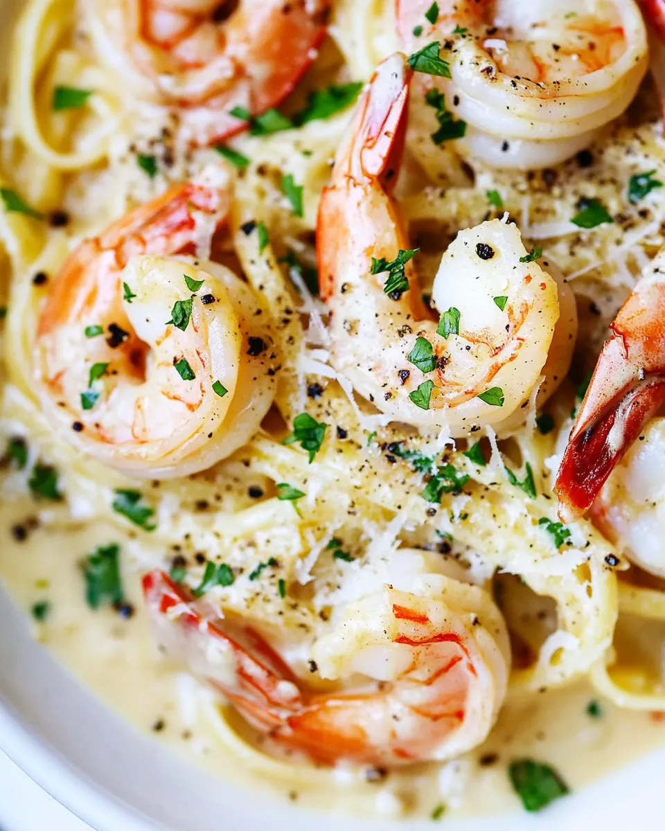 Delicious Creamy Parmesan Garlic Shrimp Pasta shot