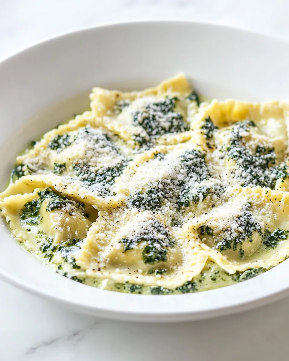 Delicious Creamy Pesto Ravioli shot