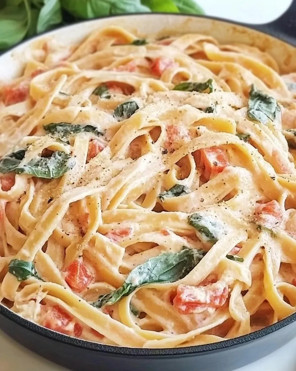 Delicious Creamy Tomato and Basil Pasta shot
