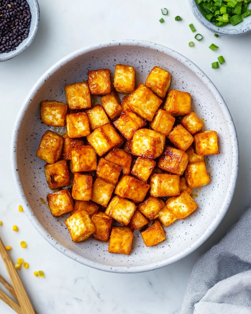 Delicious Crispy Air Fryer Tofu food shot
