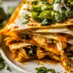 Sweet Crispy Chicken Tinga Quesadillas. food shot
