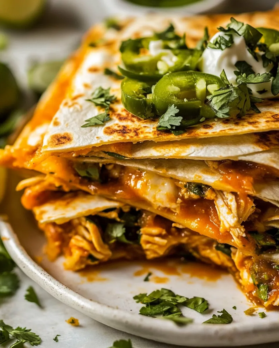 Sweet Crispy Chicken Tinga Quesadillas. food shot