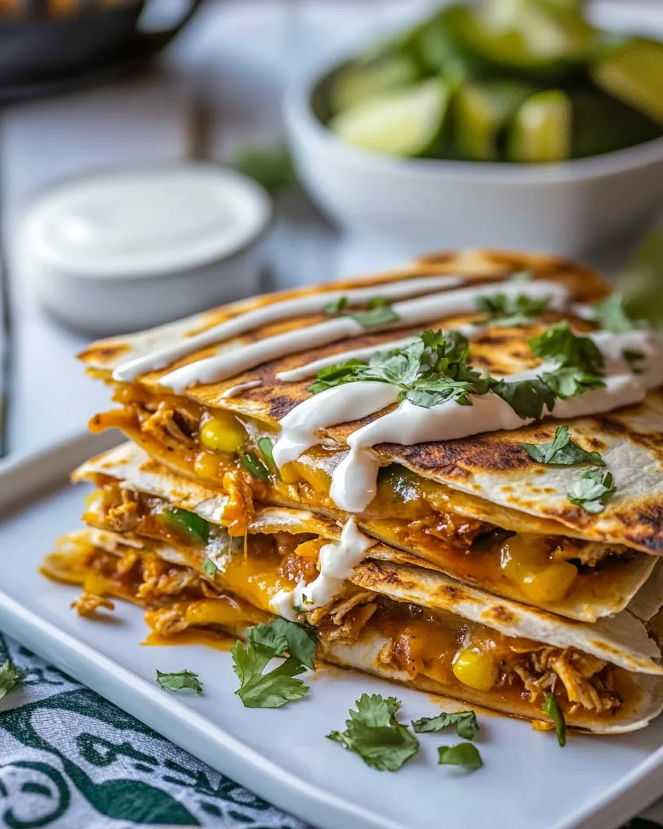 Classic Crispy Chicken Tinga Quesadillas. shot
