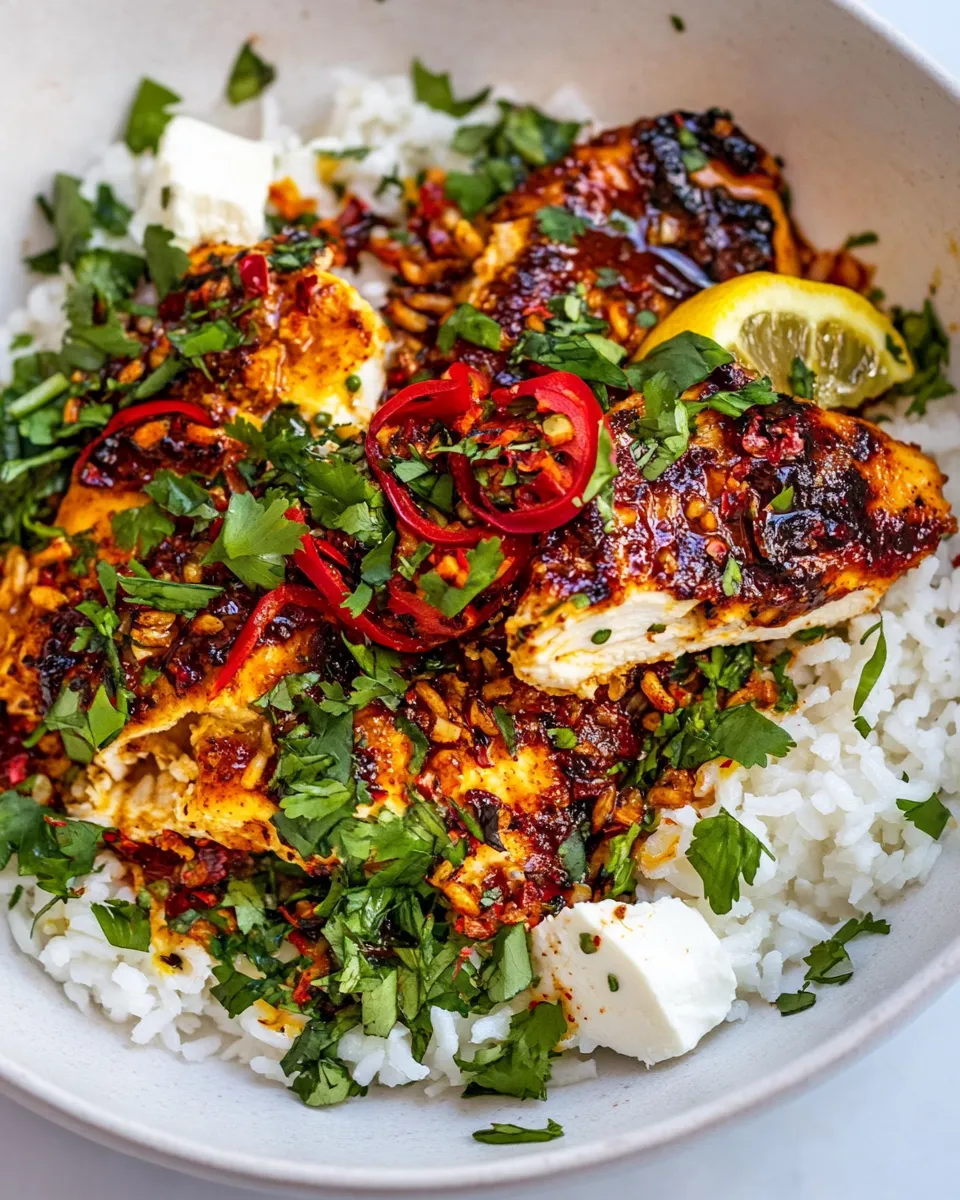 Homemade Crispy Feta with Lemon Pepper Chicken and Rice. photo