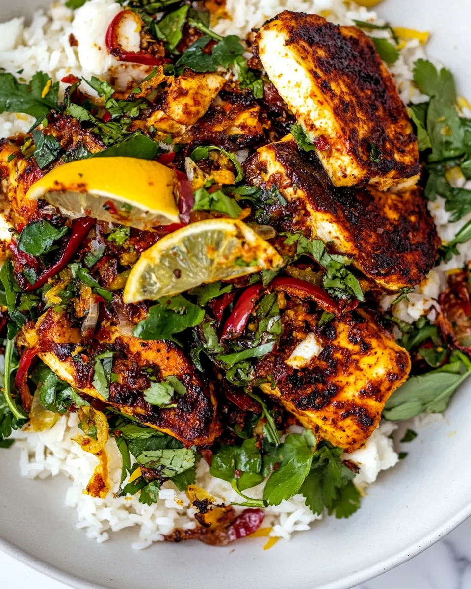 Savory Crispy Feta with Lemon Pepper Chicken and Rice. shot