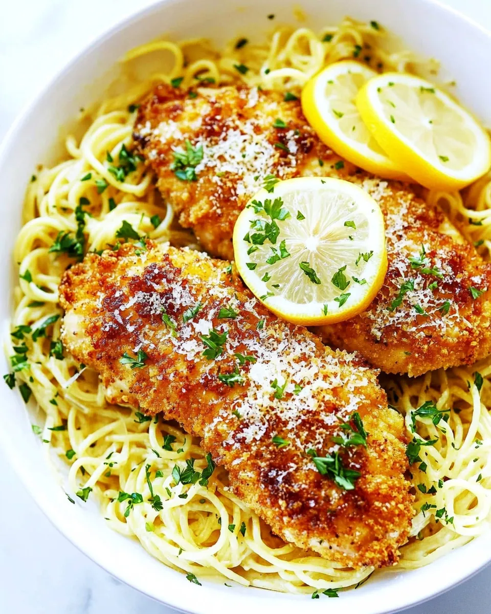 Homemade Crispy Parmesan Chicken with Creamy Lemon Garlic Pasta photo