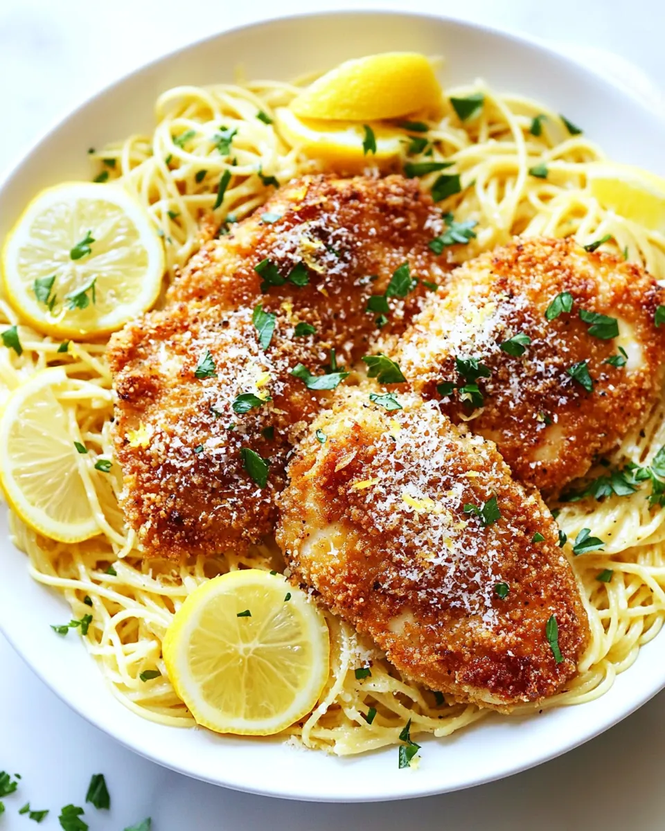 Delicious Crispy Parmesan Chicken with Creamy Lemon Garlic Pasta image