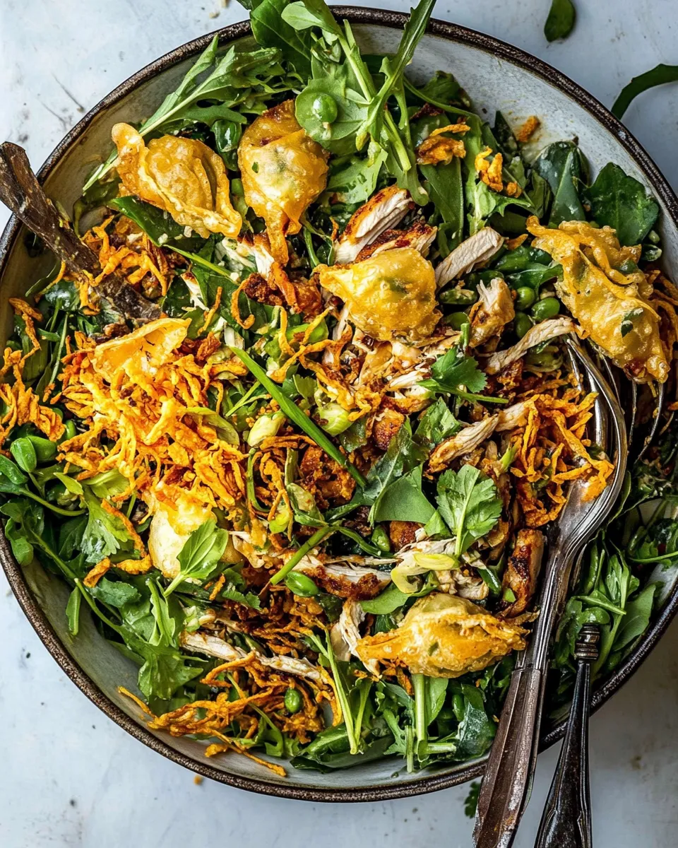 Easy Crispy Wonton Rotisserie Chicken Salad. food shot