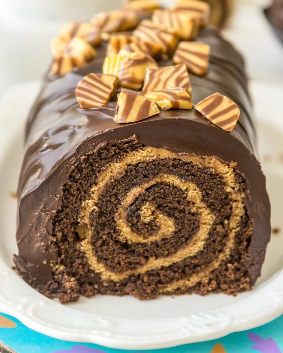 Delicious Flourless Reeses Chocolate Cake Roll shot