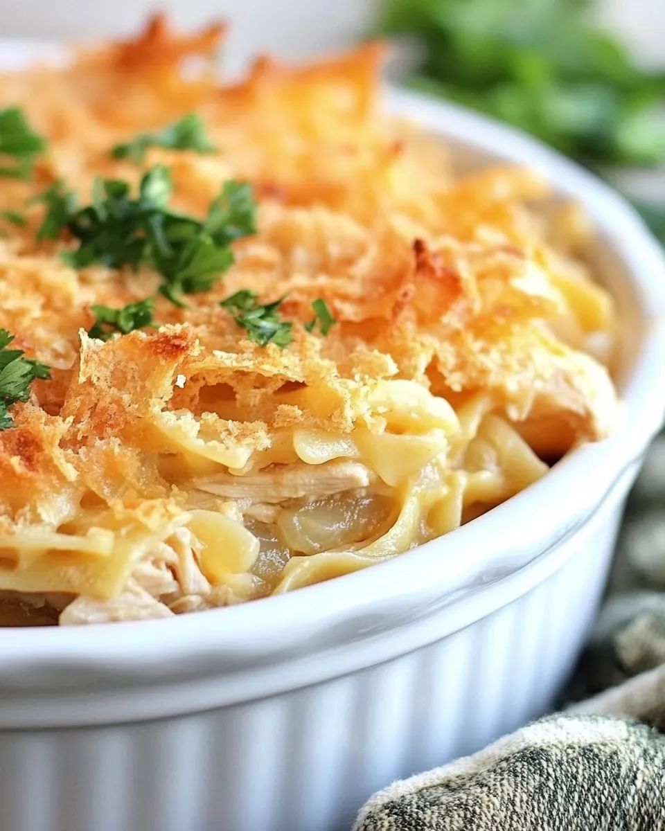Classic French Onion Chicken Noodle Casserole dish photo