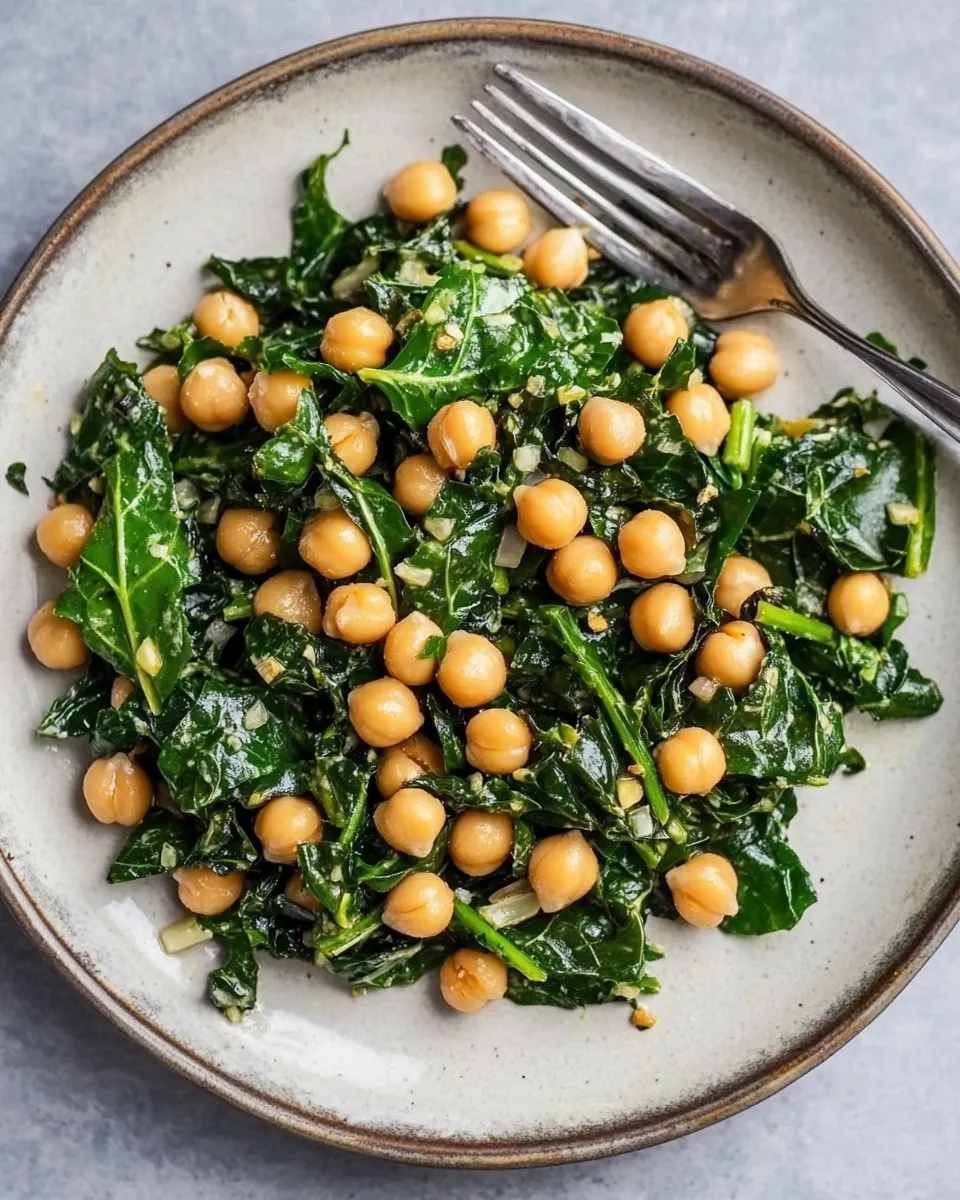 Easy Garlic Braised Greens and Chickpea Salad recipe photo