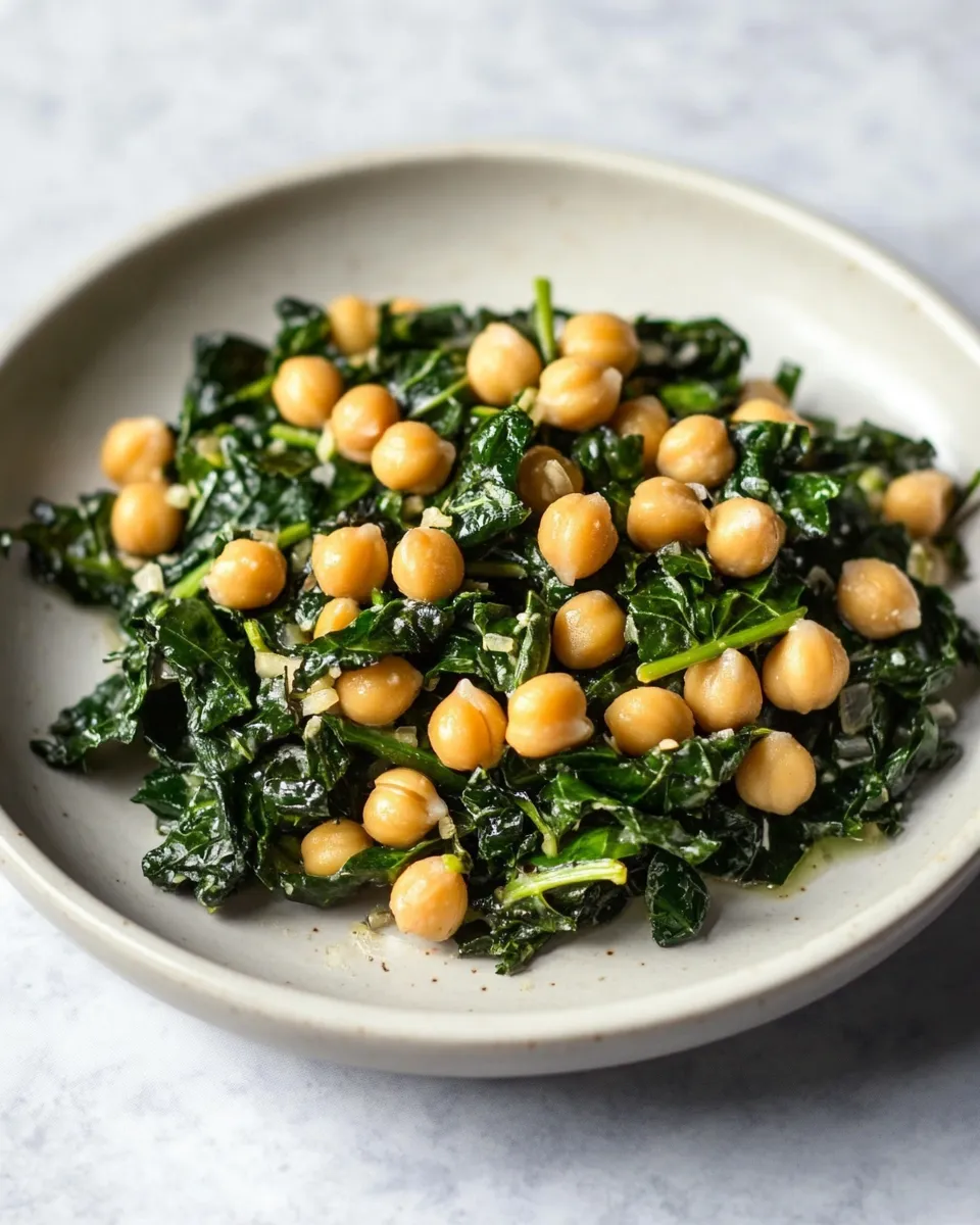 Tasty Garlic Braised Greens and Chickpea Salad shot
