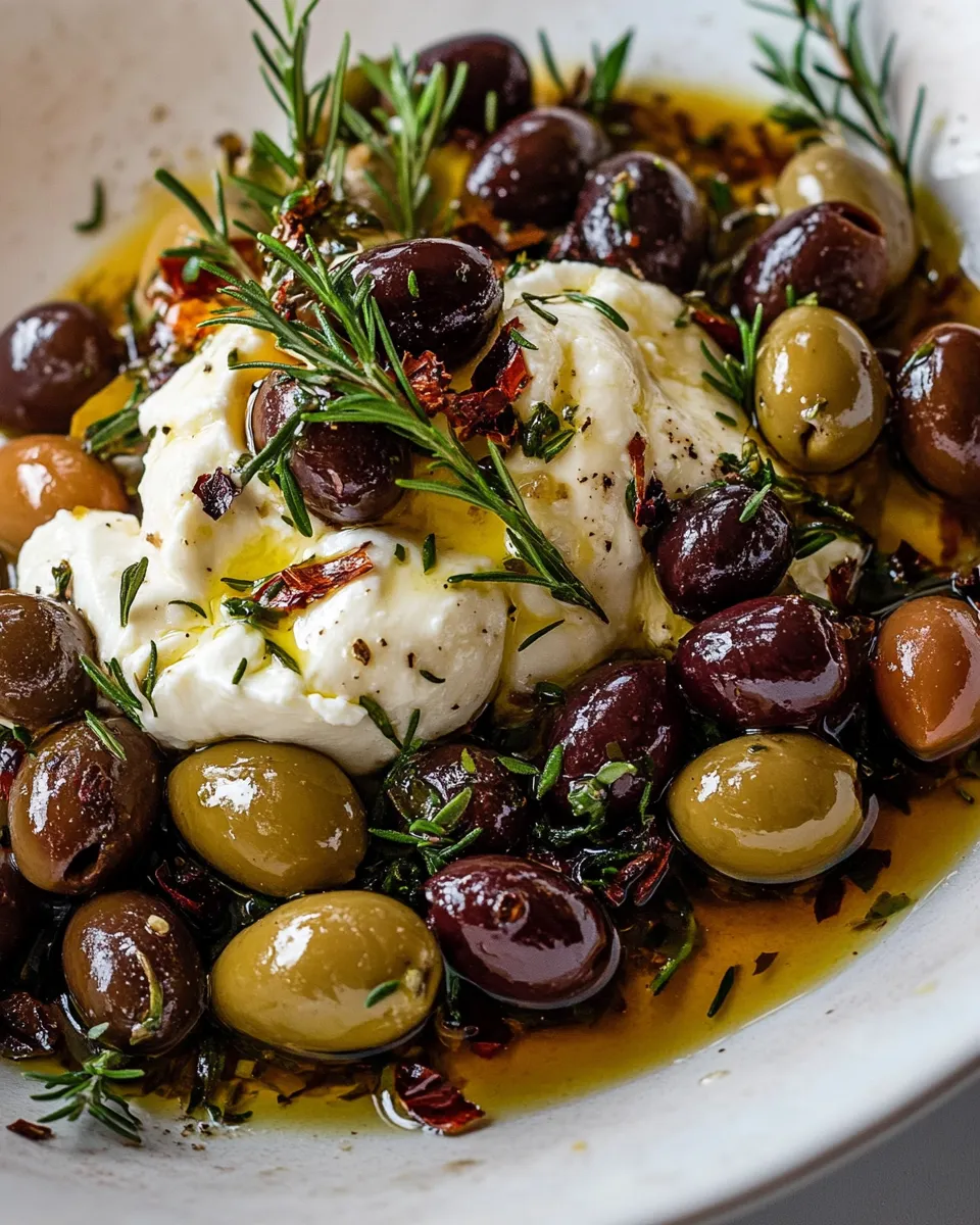 Delicious Garlic Herb Roasted Olives with Burrata. image