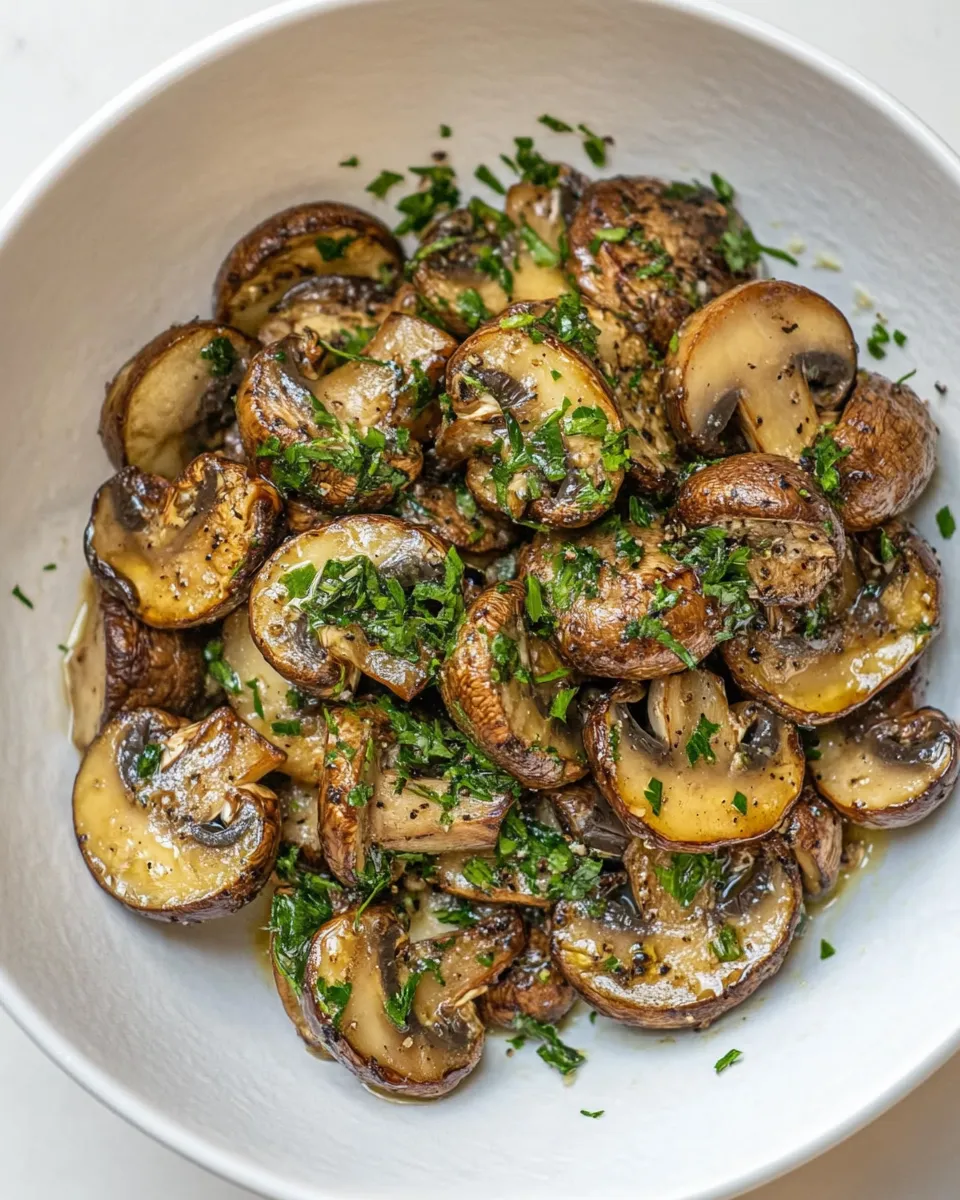 Delicious Garlic Mushrooms food shot