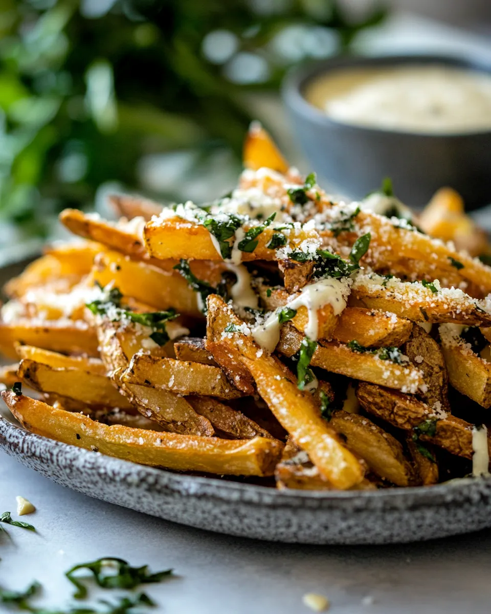 Classic Garlic Parmesan French Fries Dressed in Caesar Dressing. image
