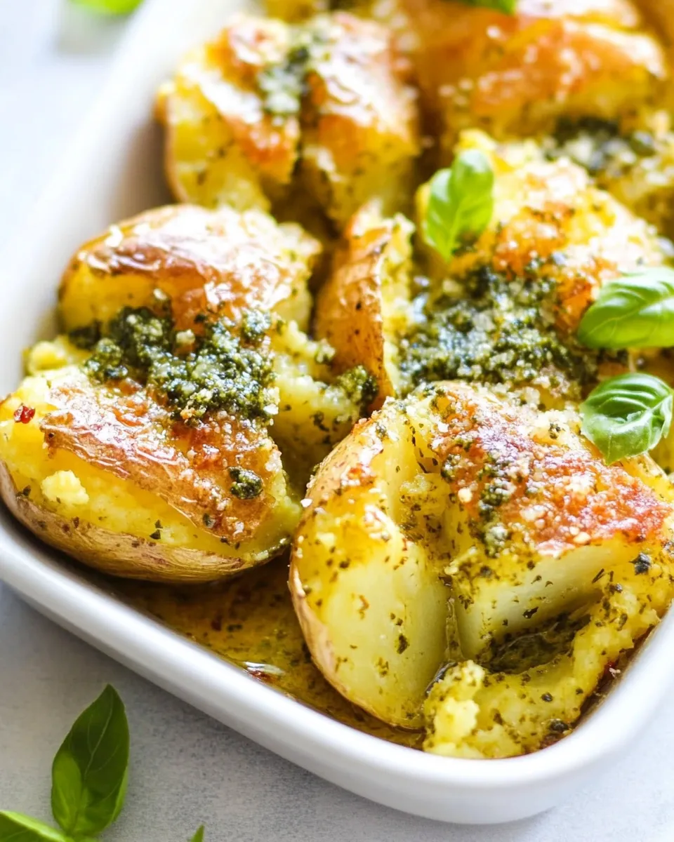 Homemade Garlic Pesto Smashed Potatoes photo