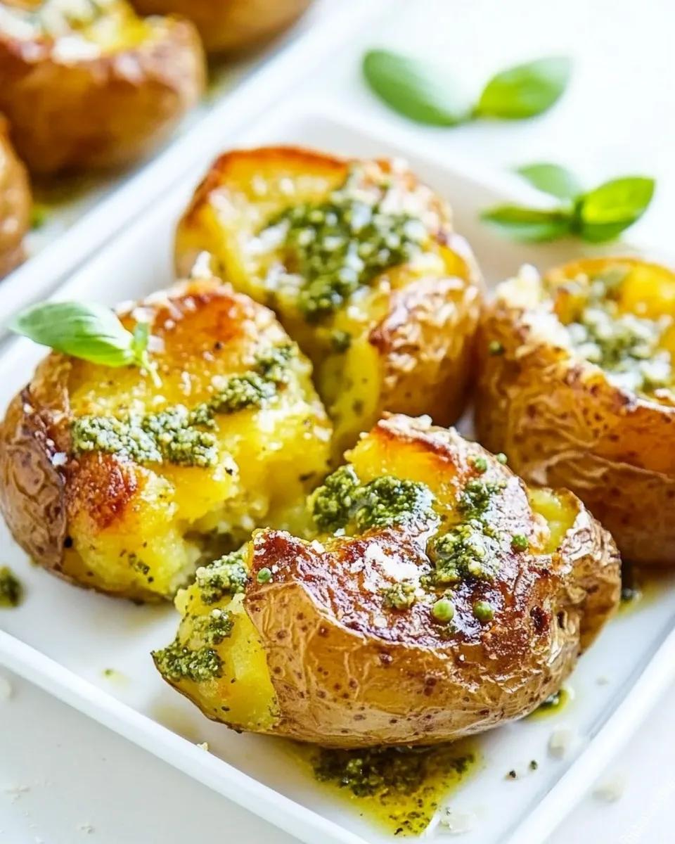 Delicious Garlic Pesto Smashed Potatoes recipe image