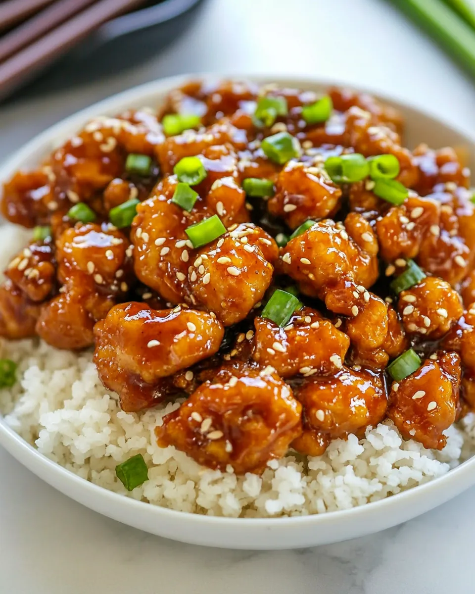 Delicious General Tsos Chicken shot