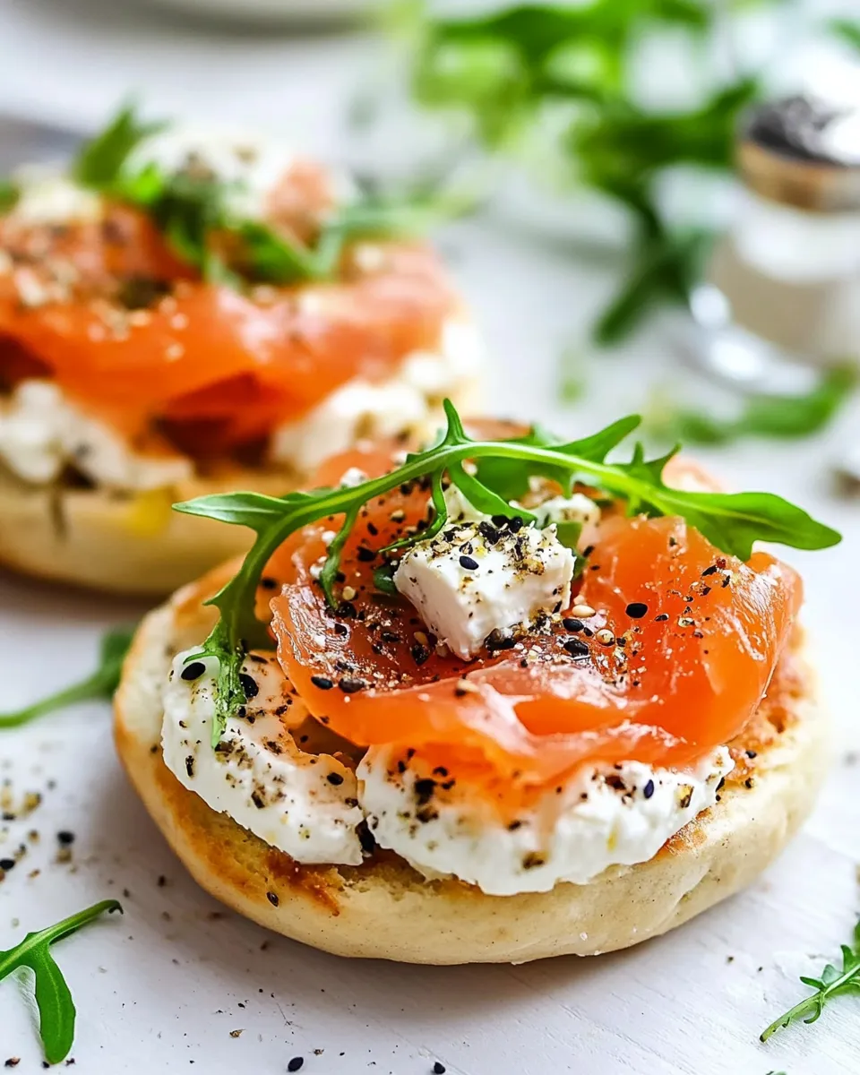 Easy Goats Cheese and Smoked Salmon English Muffin dish photo