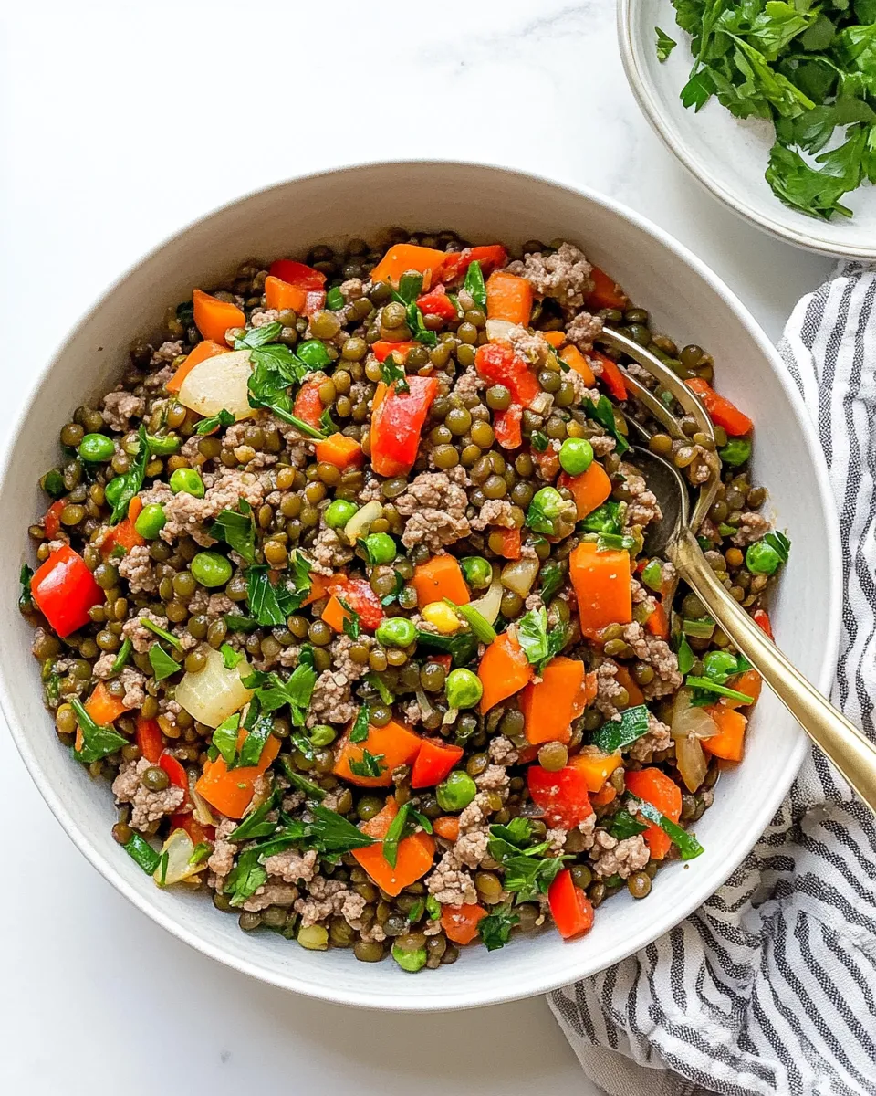 Quick Ground Beef and Lentil Skillet with Vegetables shot