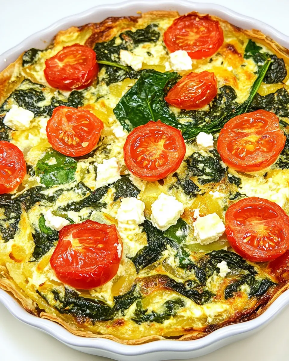 Homemade Hashbrown, Spinach, Tomato and Feta Pie photo
