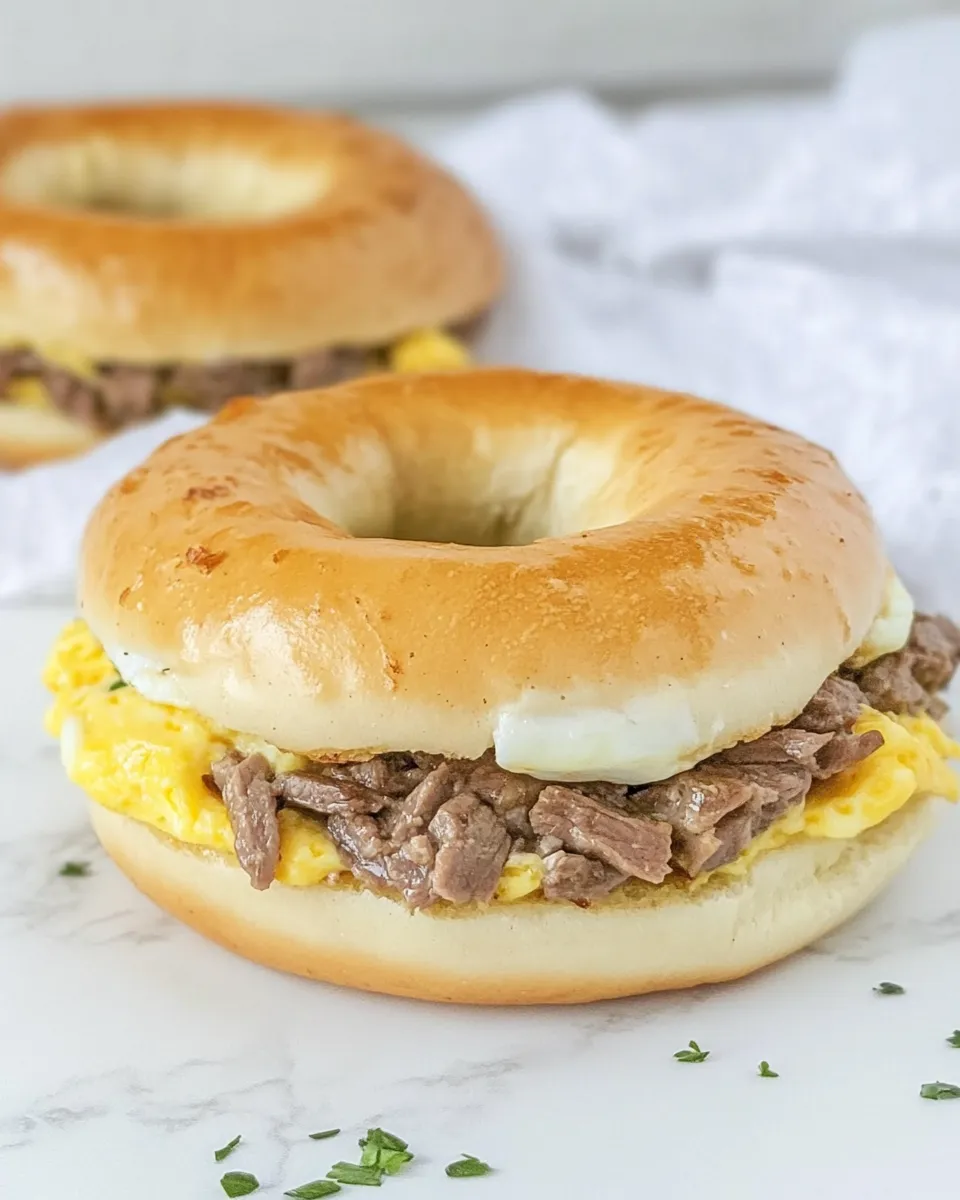 Delicious Homemade McDonalds Steak Egg and Cheese Bagel: Breakfast Perfection photo