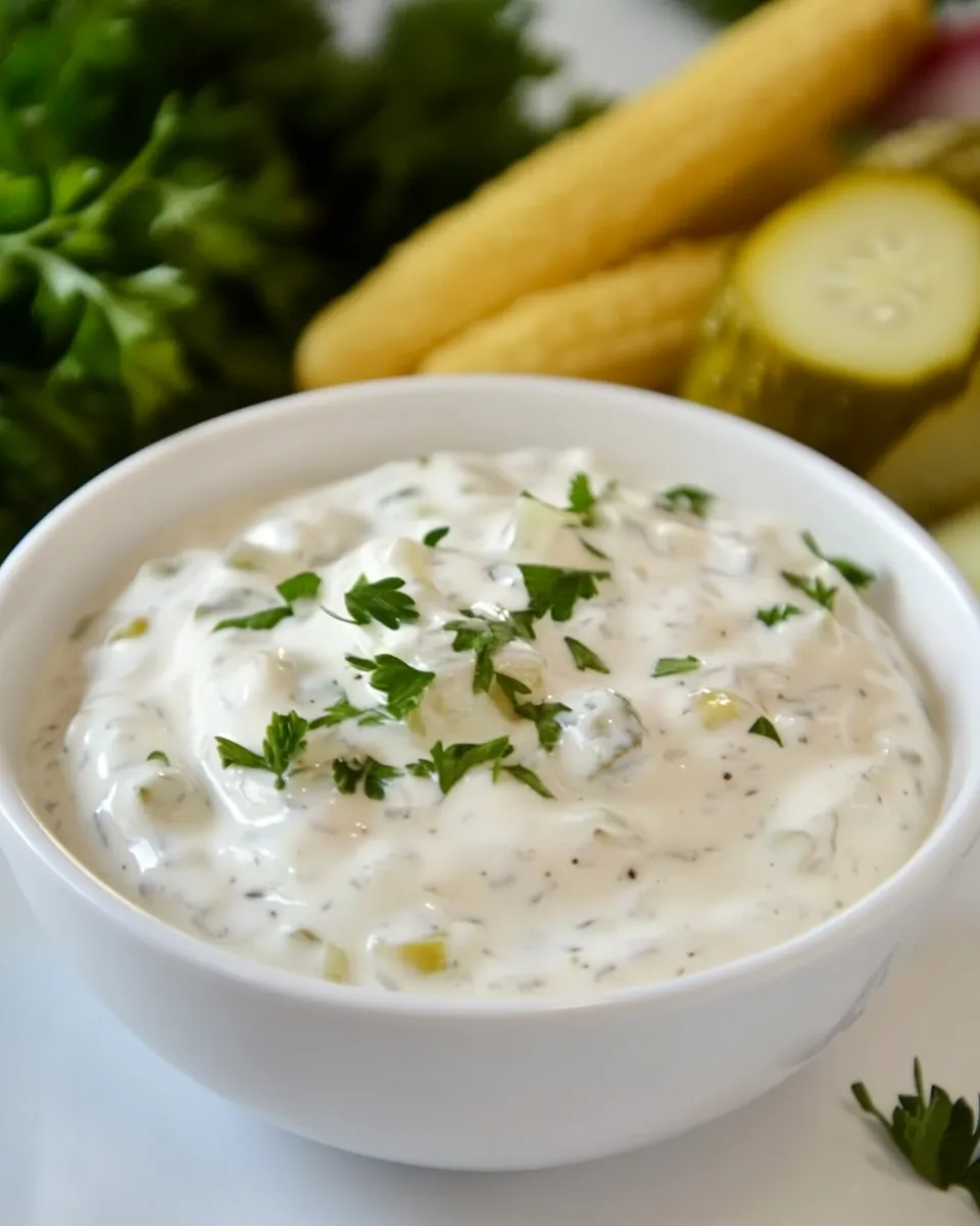 Delicious Homemade Tartar Sauce with Pickle Relish food shot