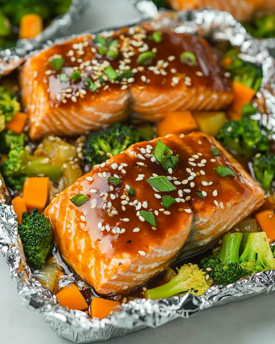 Delicious Honey Teriyaki Salmon and Veggies in Foil image