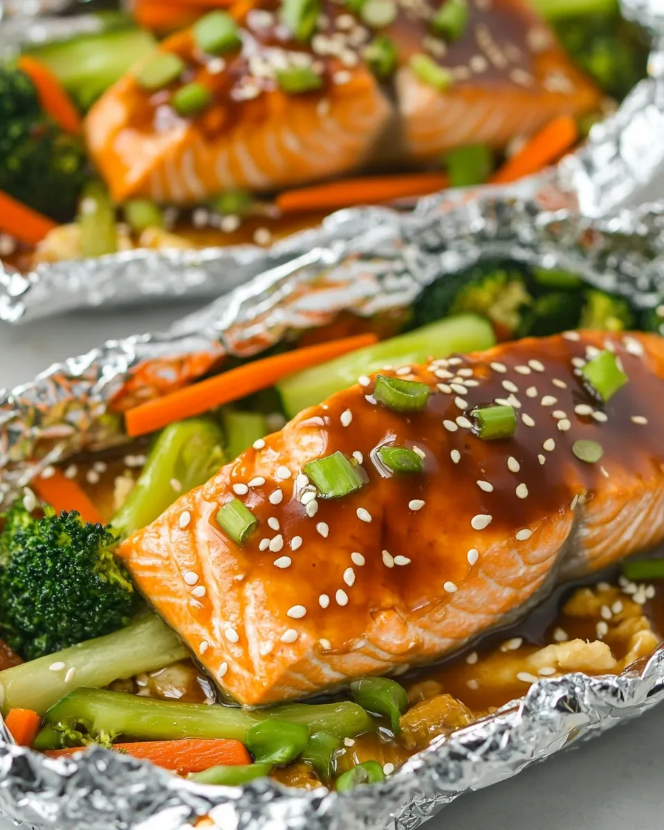 Quick Honey Teriyaki Salmon and Veggies in Foil recipe photo