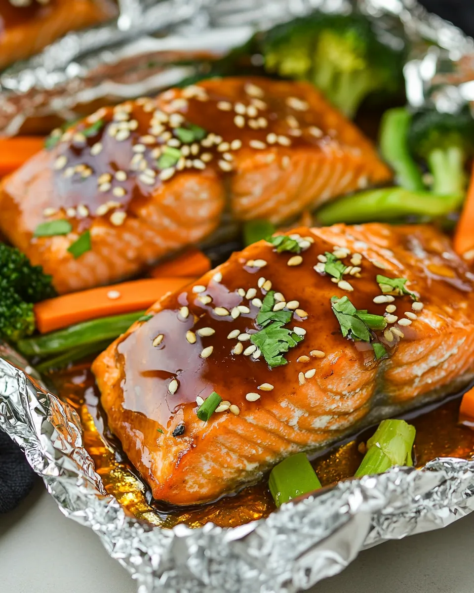 Healthy Honey Teriyaki Salmon and Veggies in Foil shot