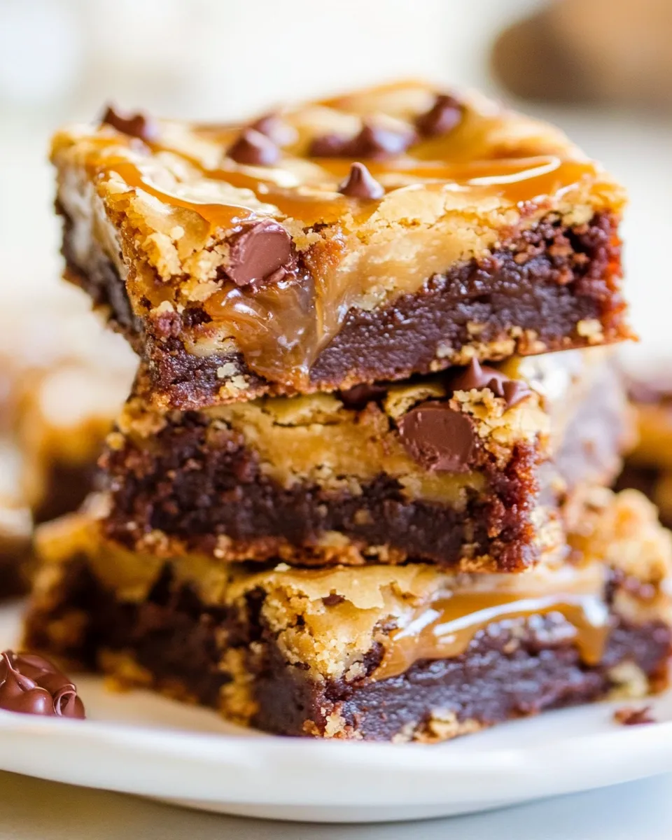Easy Hot Fudge and Salted Caramel Blondies food shot