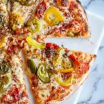 Classic Hot and Sweet Triple Pepper Pizza. recipe image
