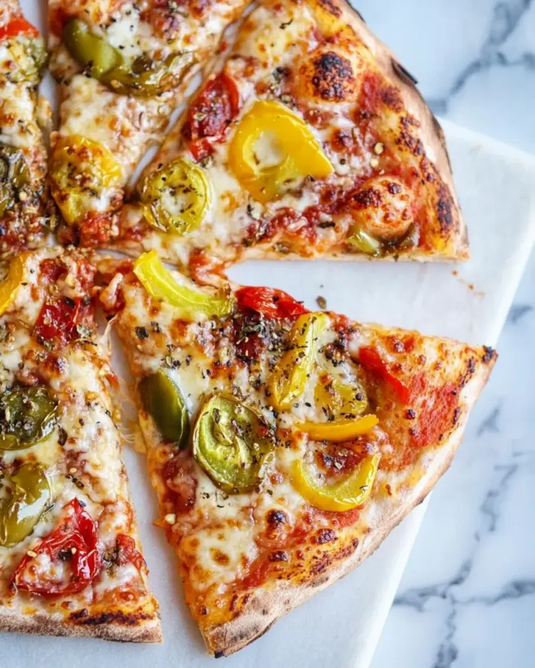 Classic Hot and Sweet Triple Pepper Pizza. recipe image