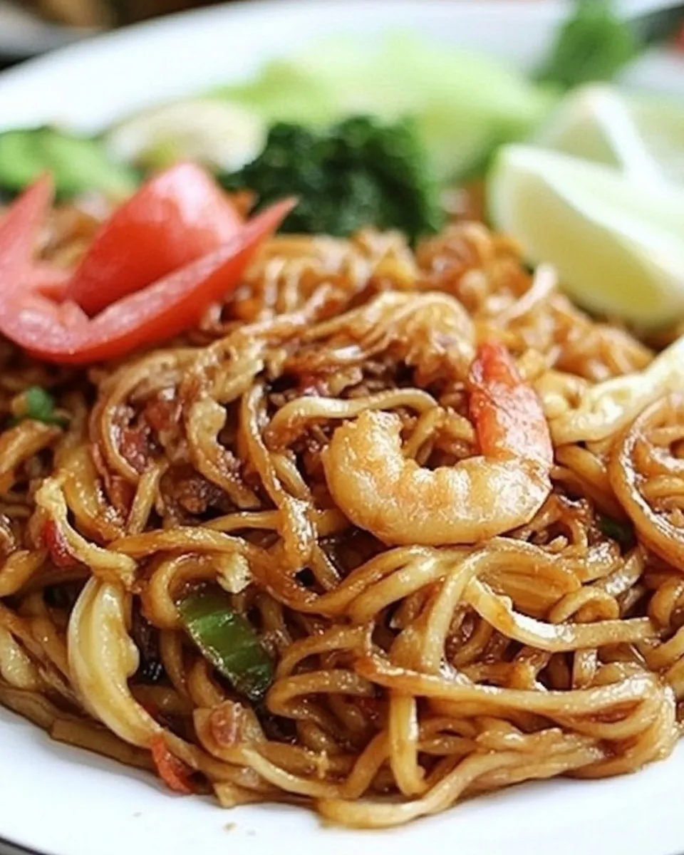 Tasty Indonesian Fried Noodles (Mie Goreng) shot