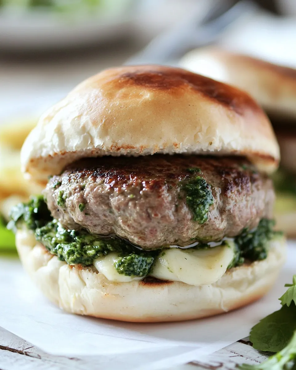 Homemade Lamb Burger Recipe with Mint Pesto photo