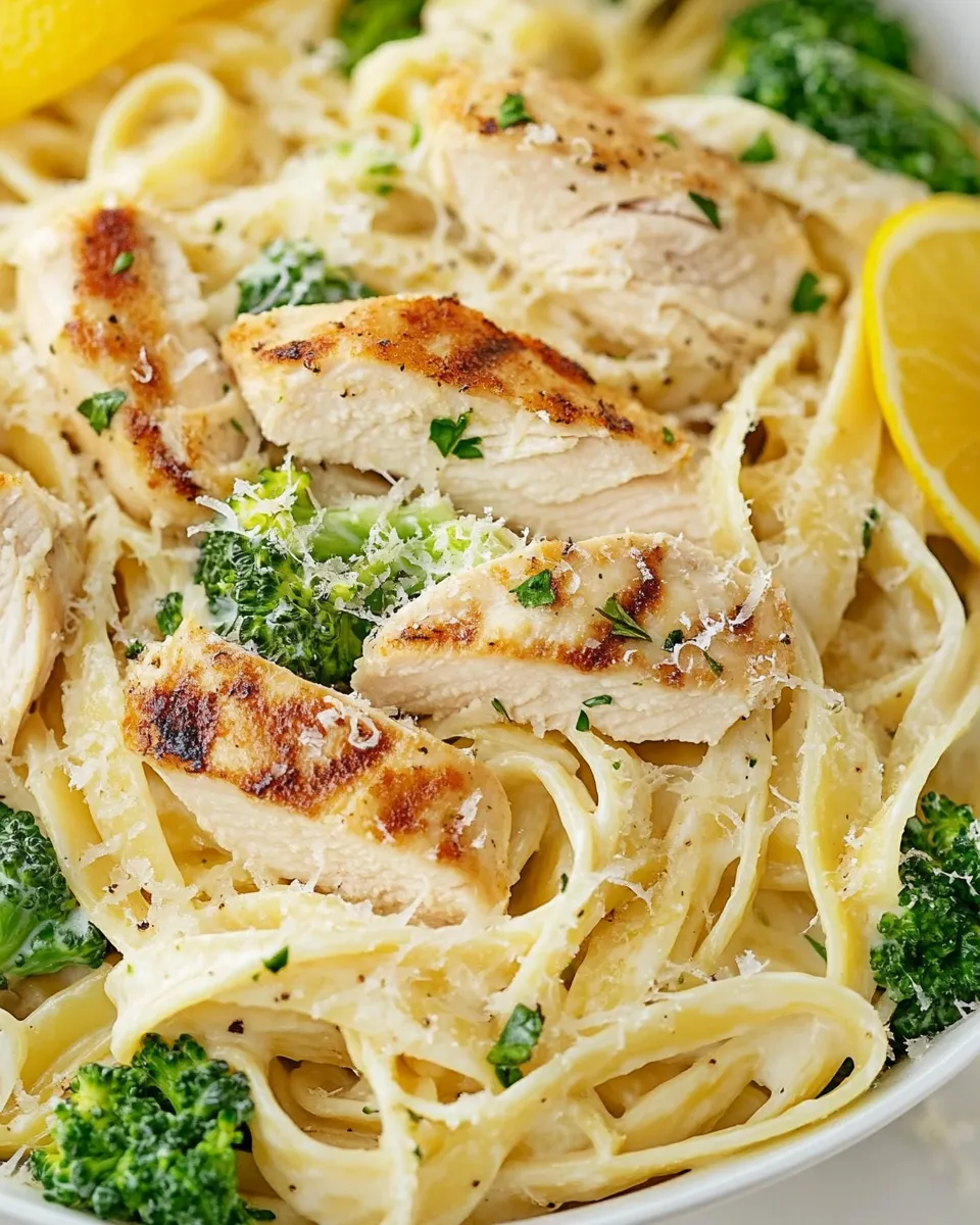 Easy Lemon Fettuccine Alfredo with Grilled Chicken and Broccoli recipe photo