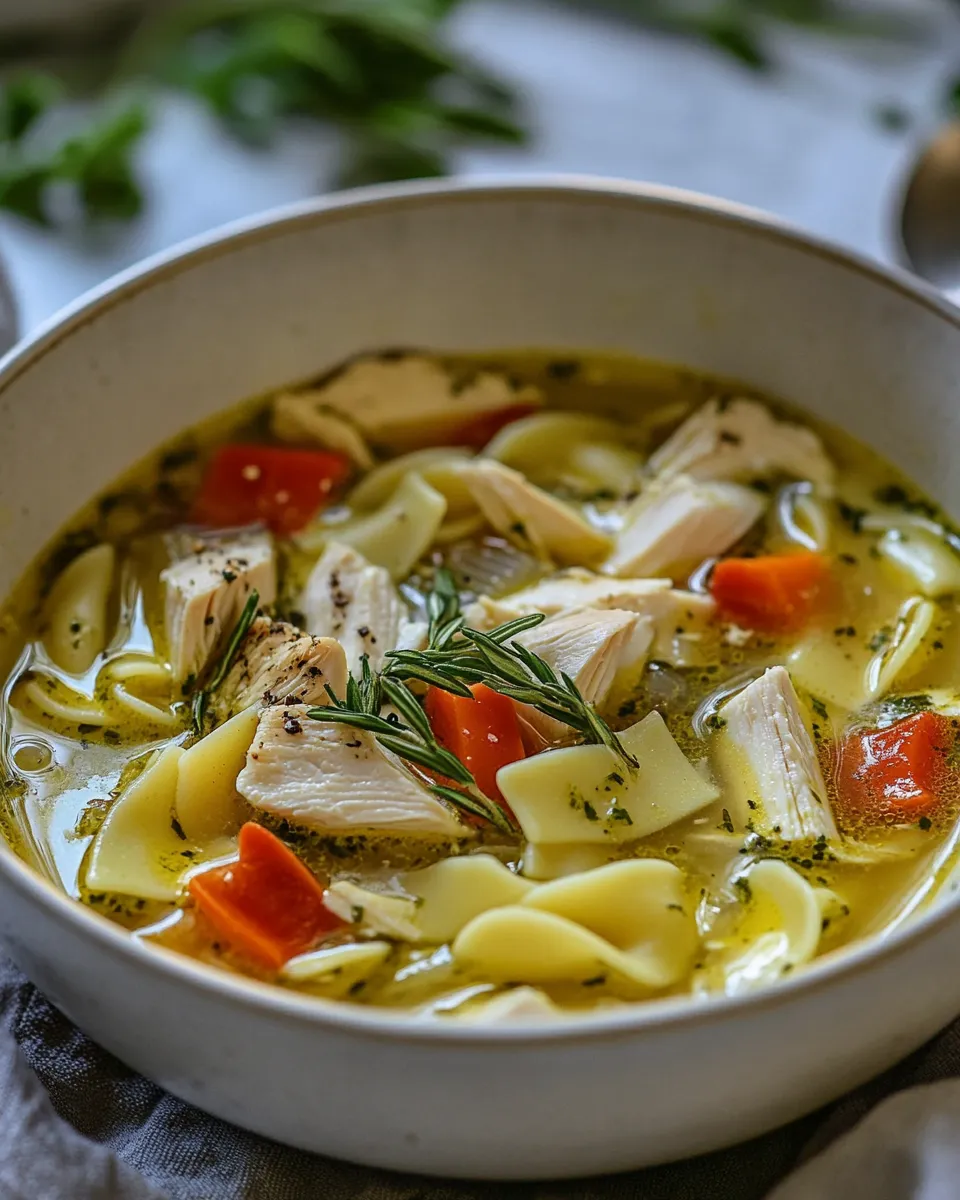 Classic Lemony Pesto Chicken Noodle Soup. dish photo