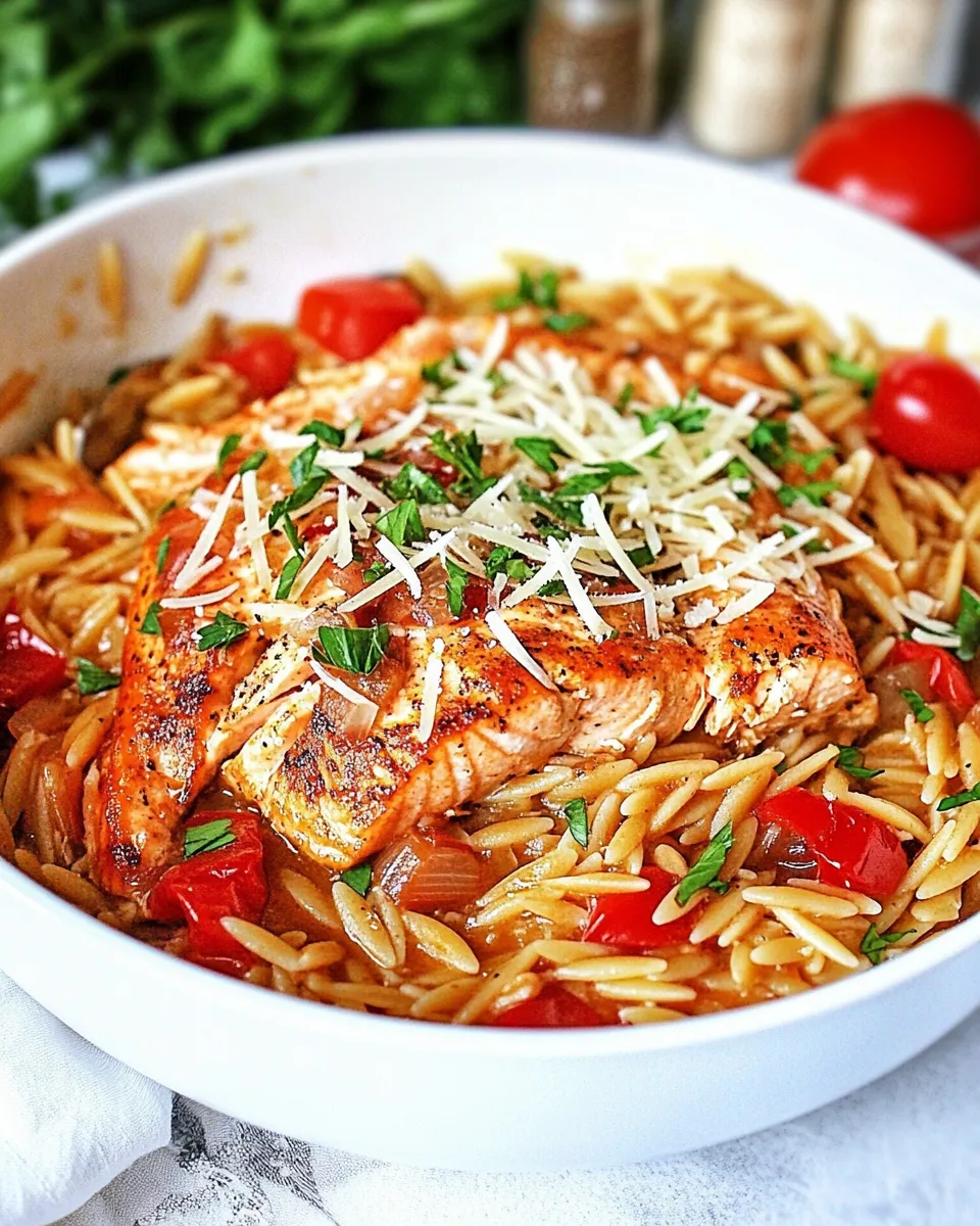 Homemade Light Italian One Pot Salmon & Orzo Recipe photo