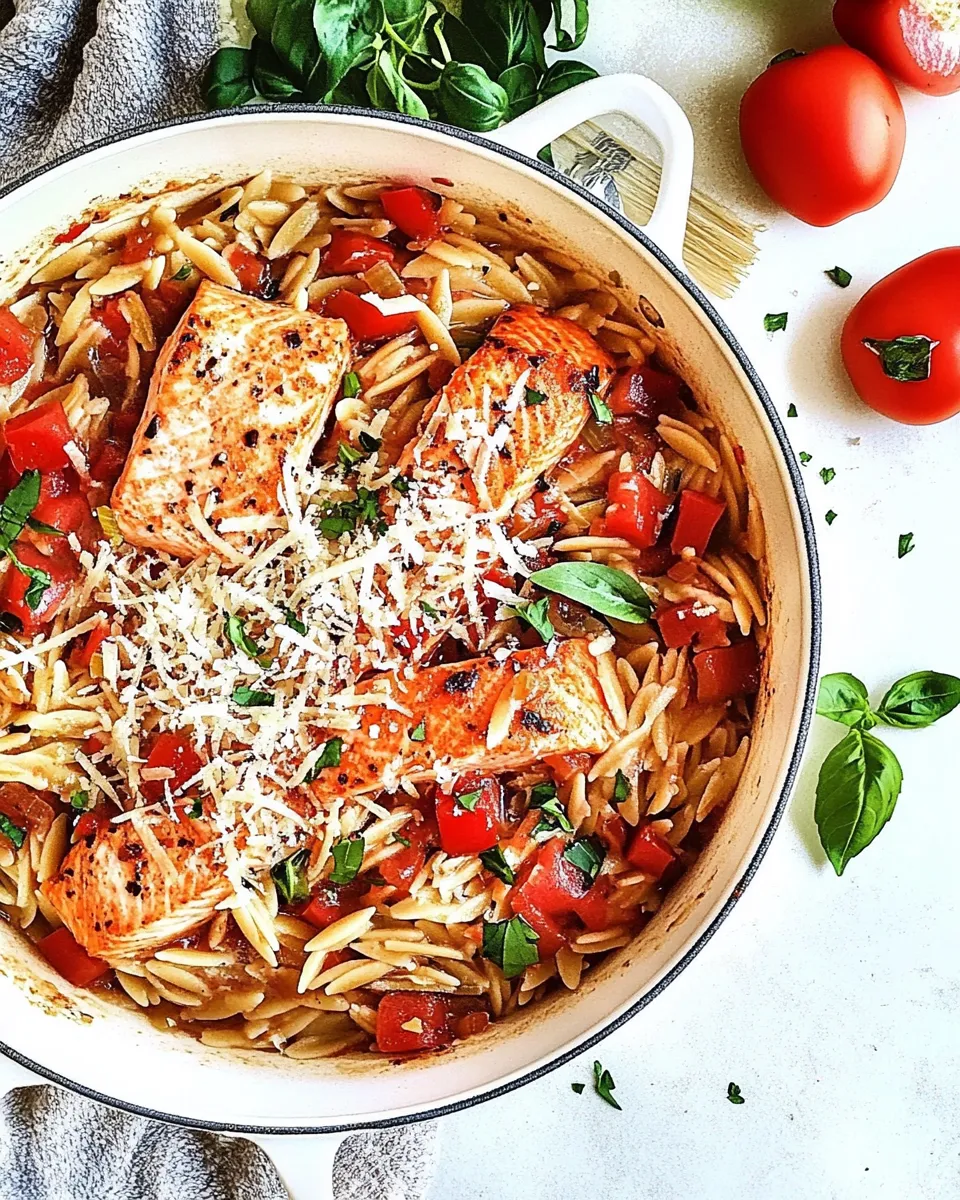 Easy Light Italian One Pot Salmon & Orzo Recipe shot
