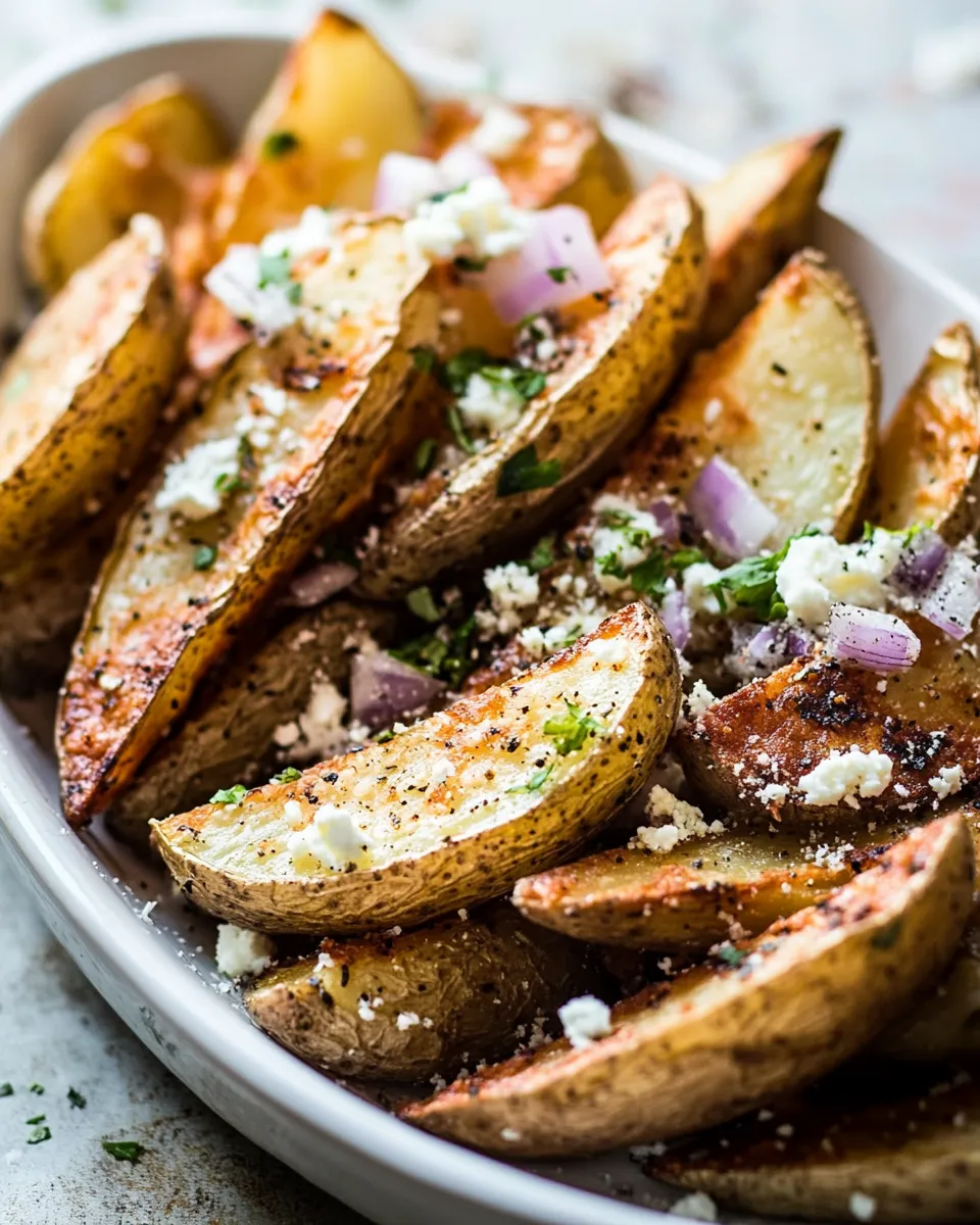 Easy Loaded Greek Potato Wedges food shot