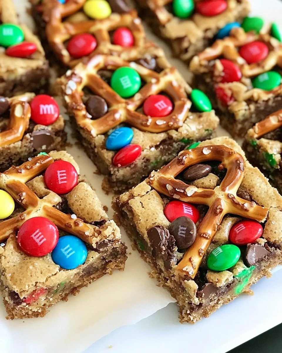 Delicious M&M Pretzel Blondies shot