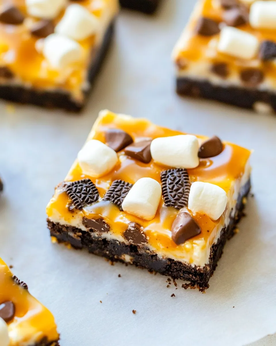 Homemade Marshmallow Caramel Oreo Cookie SMores Bars photo