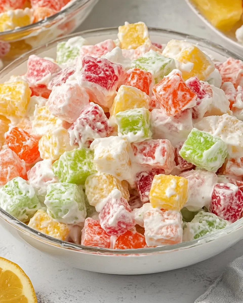 Delicious Marshmallow Fruit Salad (Ambrosia Salad) food shot
