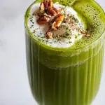 Homemade Matcha Banana Breakfast Smoothie with Toasted Pecans photo