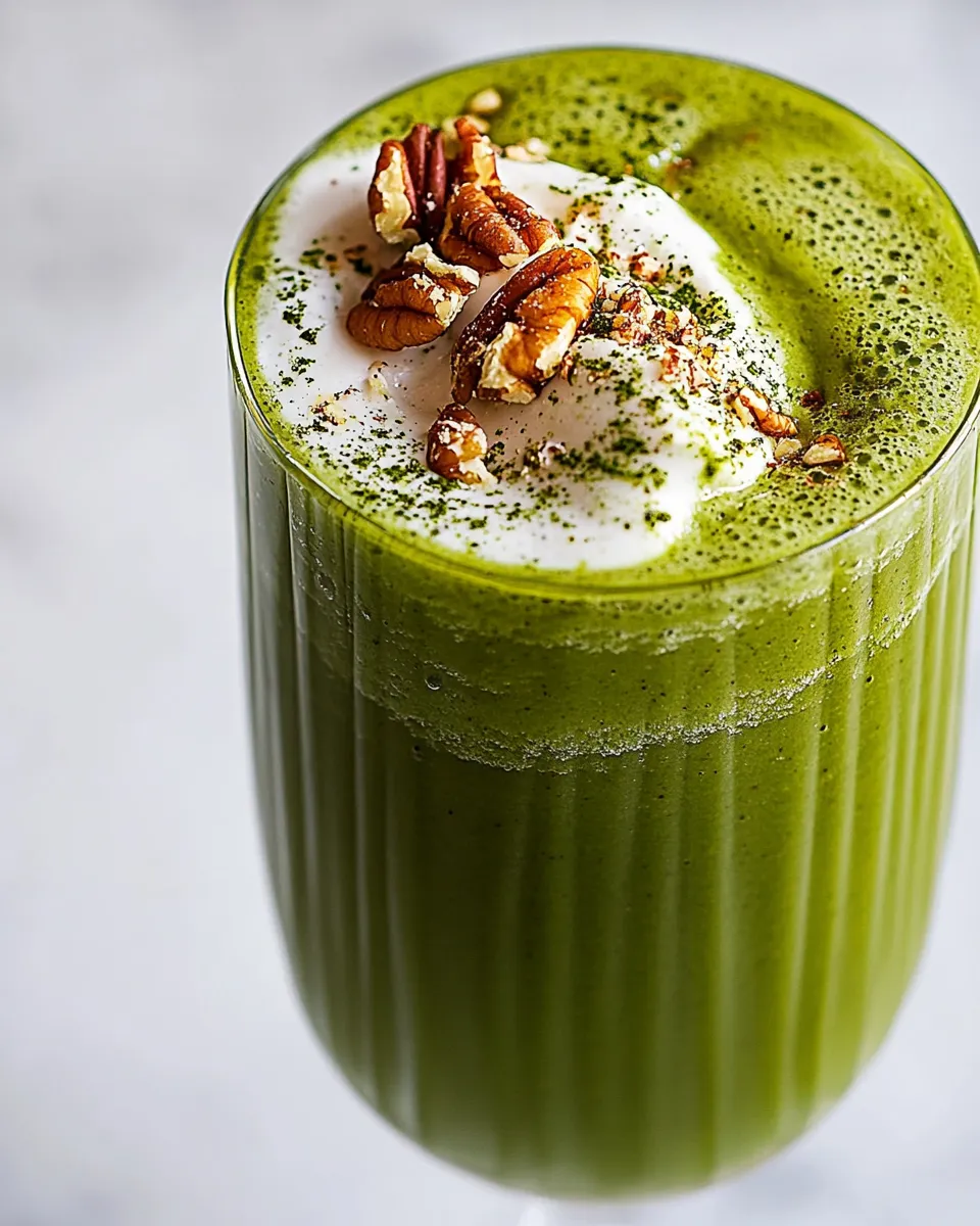 Homemade Matcha Banana Breakfast Smoothie with Toasted Pecans photo