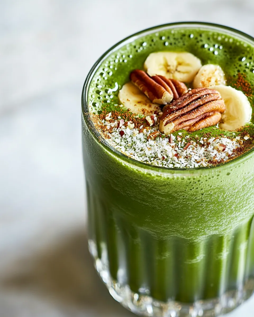 Delicious Matcha Banana Breakfast Smoothie with Toasted Pecans image