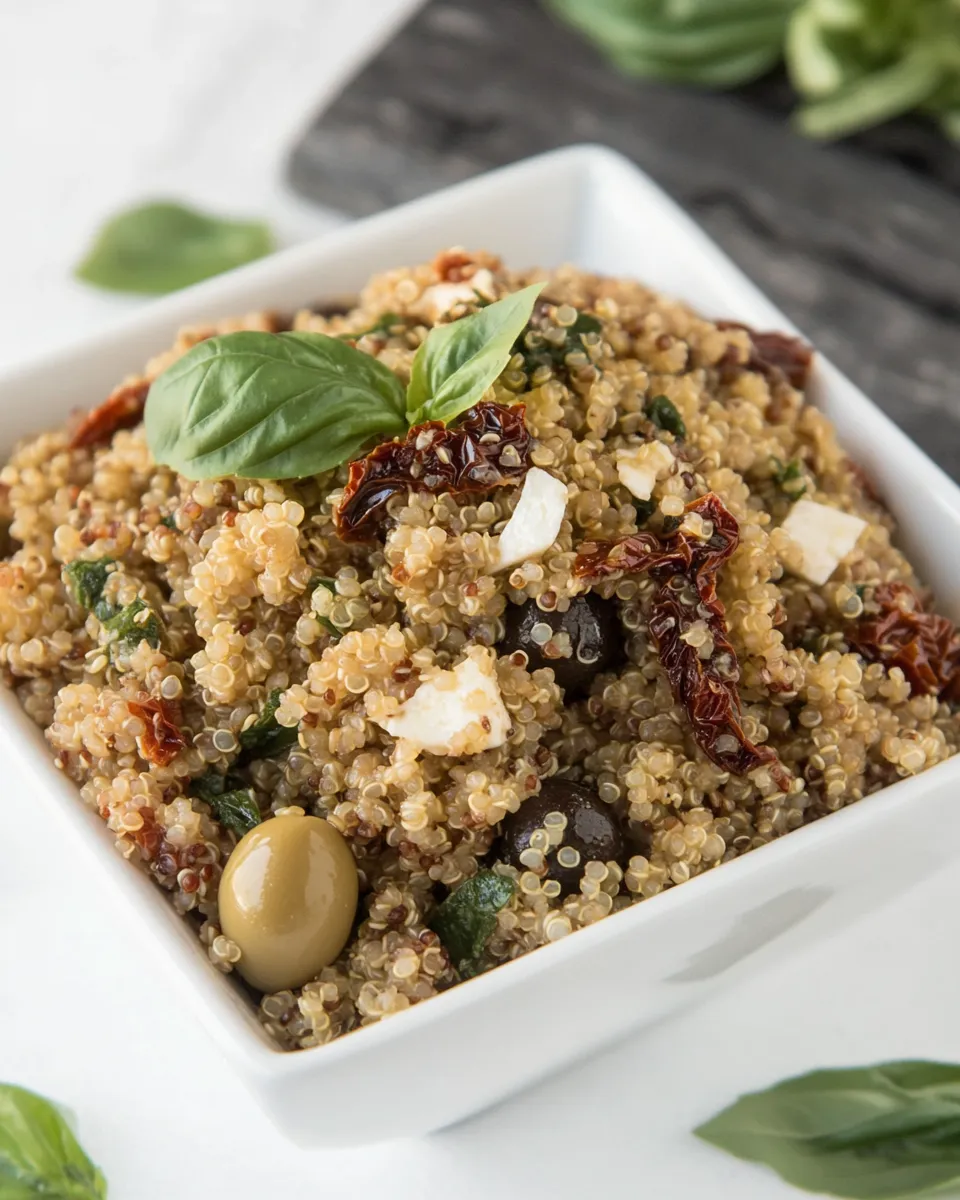 Easy Mediterranean Quinoa Salad with Olives, Basil and Sun-dried Tomatoes recipe photo