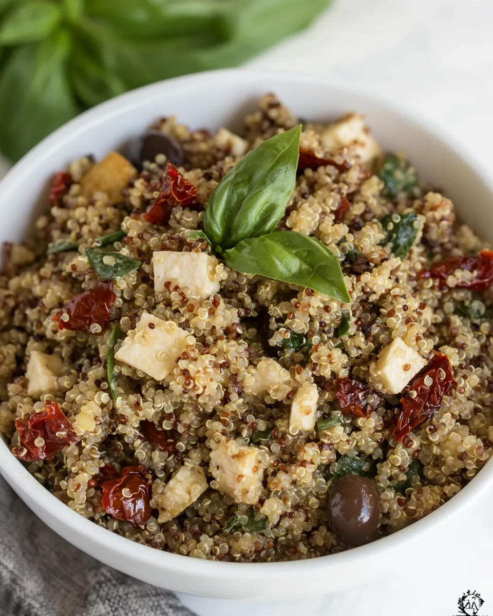 Healthy Mediterranean Quinoa Salad with Olives, Basil and Sun-dried Tomatoes image